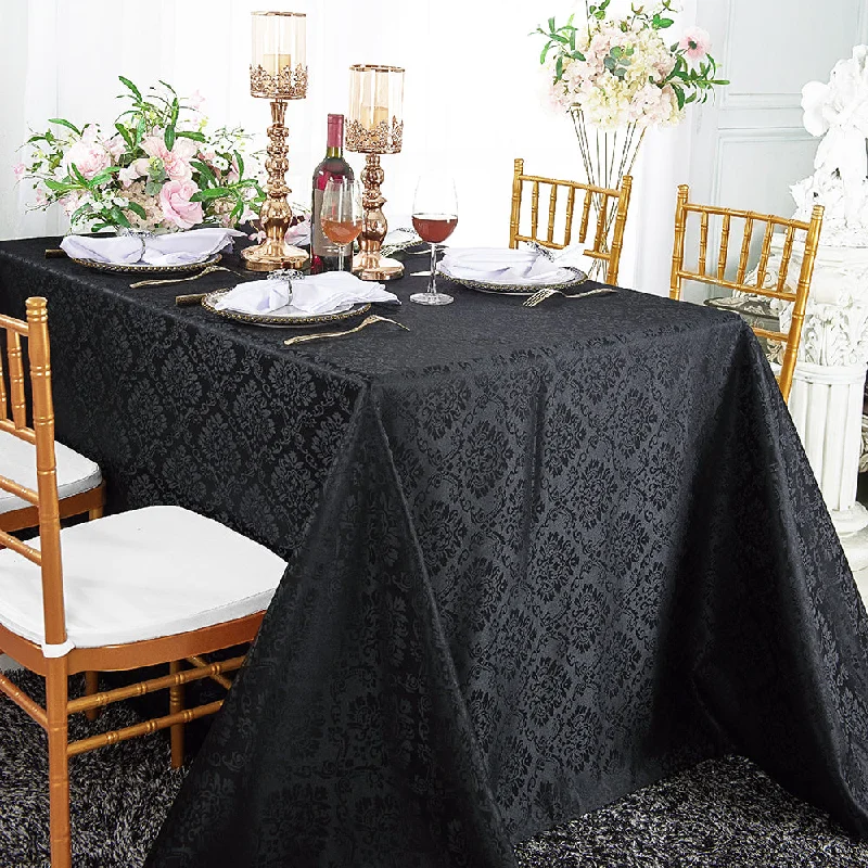 72"x120" Seamless Rectangular Marquis Damask Jacquard Polyester (220 GSM) Tablecloth - Black (1pc)