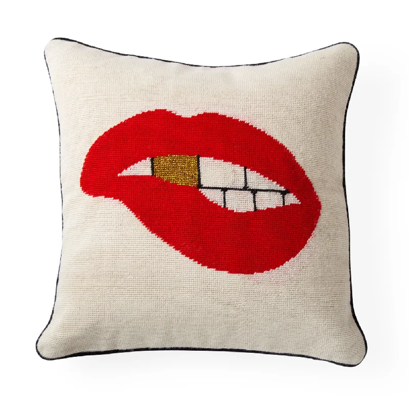 Lips Bitten Needlepoint Throw Pillow