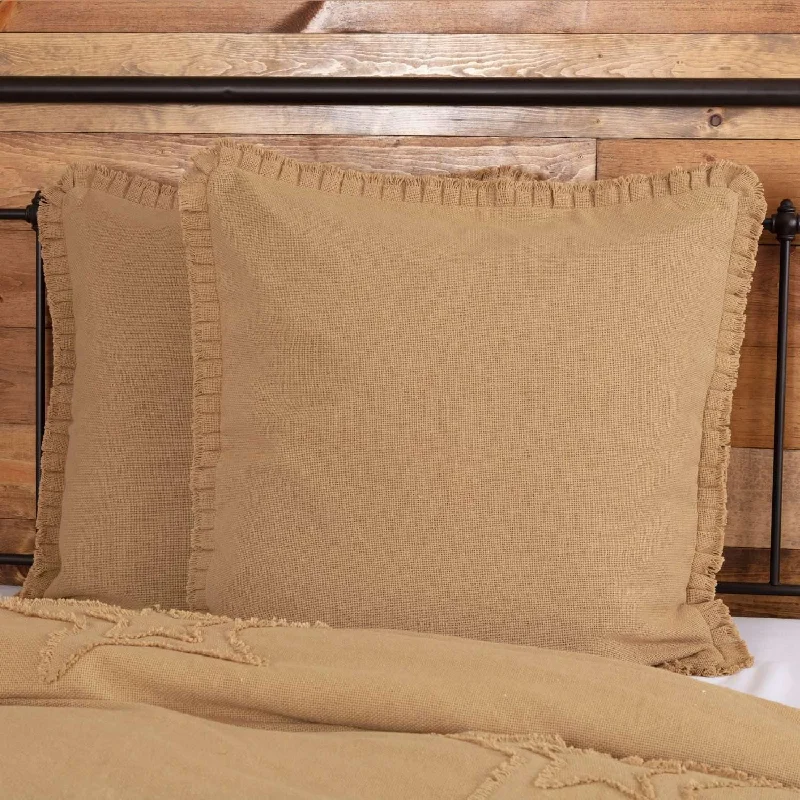 Burlap Natural Fabric Euro Sham w/ Fringed Ruffle 26x26 VHC Brands