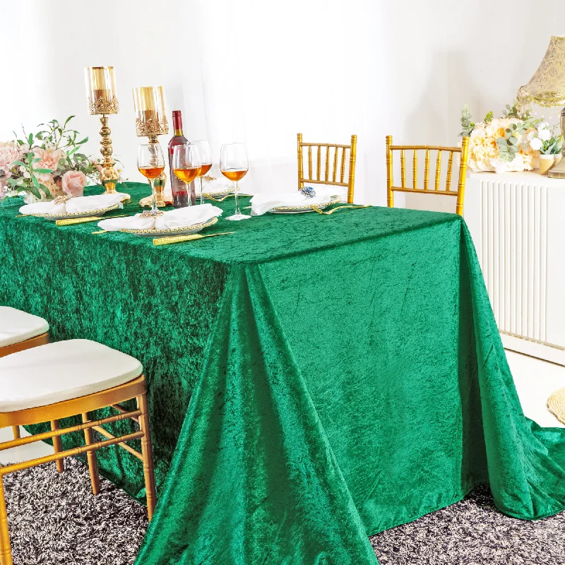 90"x156" Seamless Rectangular Ice Crushed Velvet (200 GSM) Tablecloth - Emerald Green (1pc)