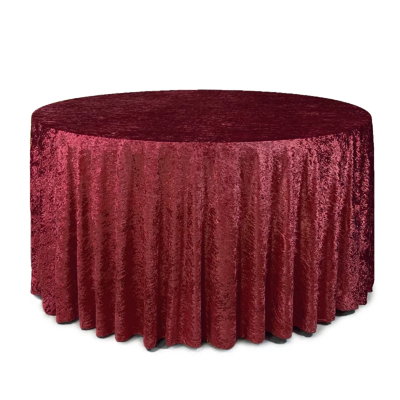 120 Inch Round Crushed Velvet Tablecloth Burgundy