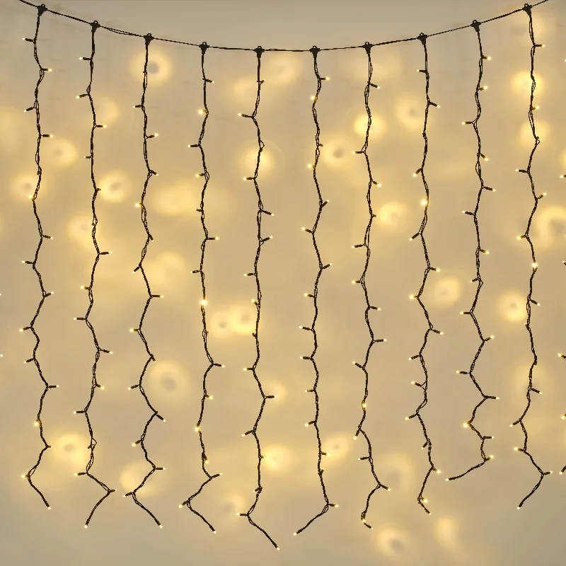 Plus Connect 2m x 2m 144 Traditional Warm White Connectable Curtain Lights Black Cable