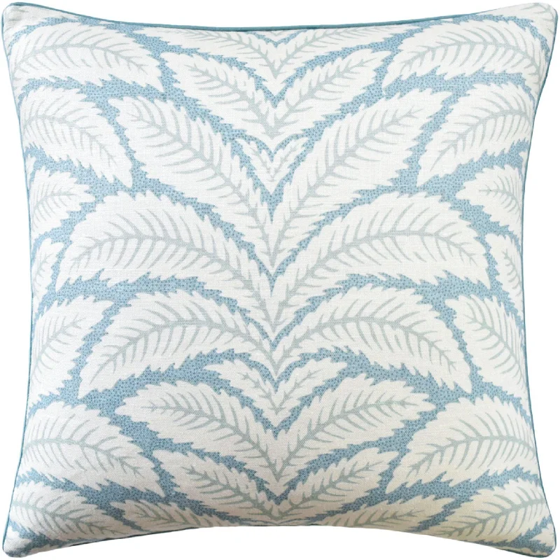 Tropical Floral Leaves Linen Aqua Decorative Square Pillow