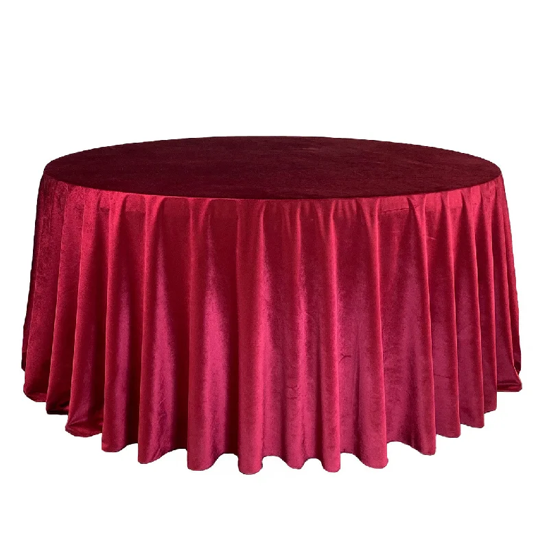 132 Inch Round Velvet Tablecloth Burgundy