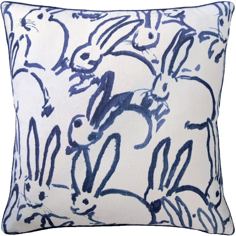 Navy Bunny Design Decorative Linen Throw Pillow