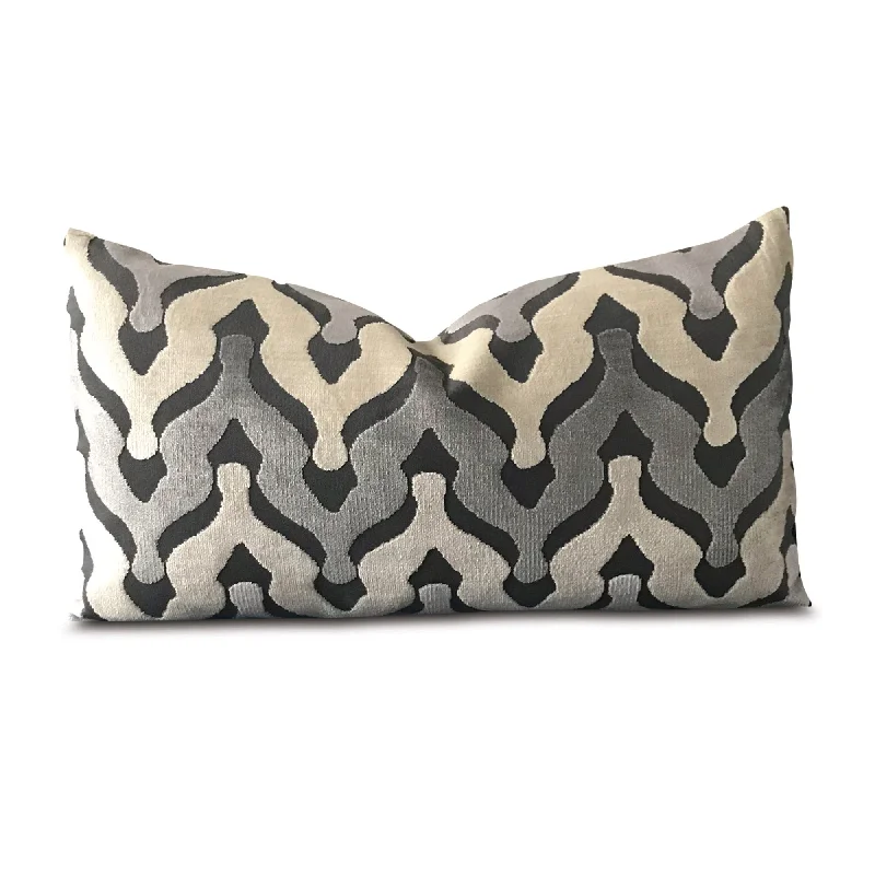 Velour Wishbone Waves in Stone Lumbar Pillow Cover 11x21