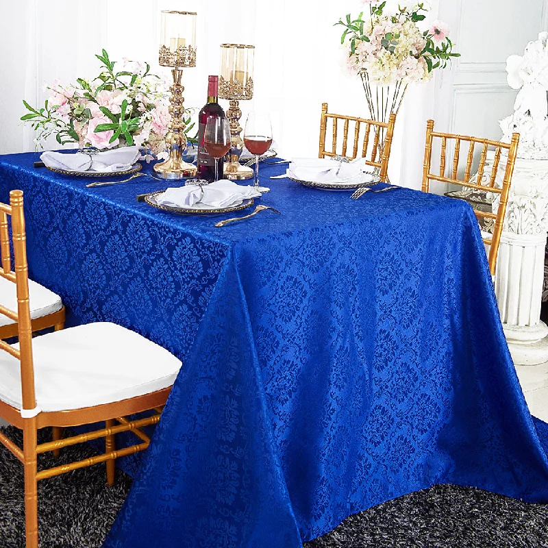 90"x132" Seamless Rectangular Marquis Damask Jacquard Polyester (220 GSM) Tablecloth - Royal Blue (1pc)