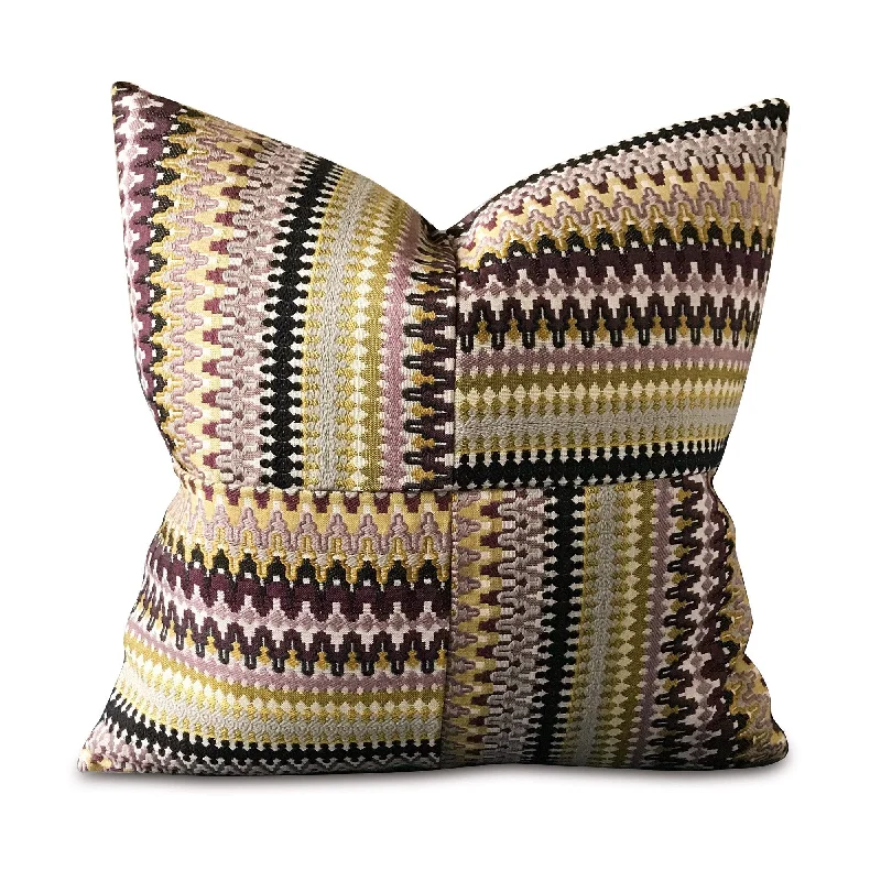 Embroidered Kaleidoscope Throw Pillow Cover 20x20 in Purple