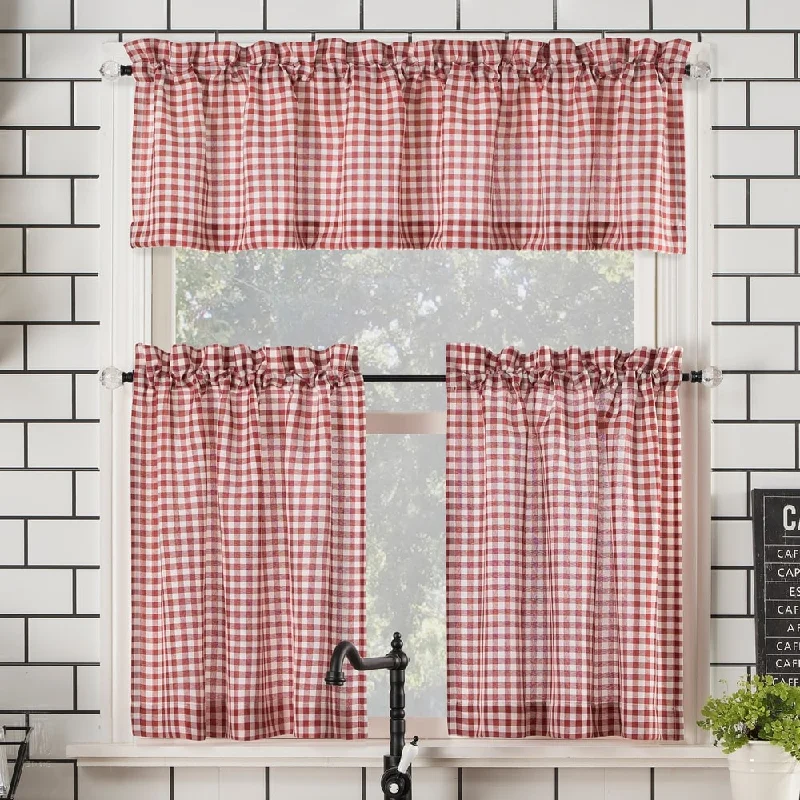 No. 918 Parkham Farmhouse Plaid Semi-Sheer Rod Pocket Kitchen Curtain Valance and Tiers Set