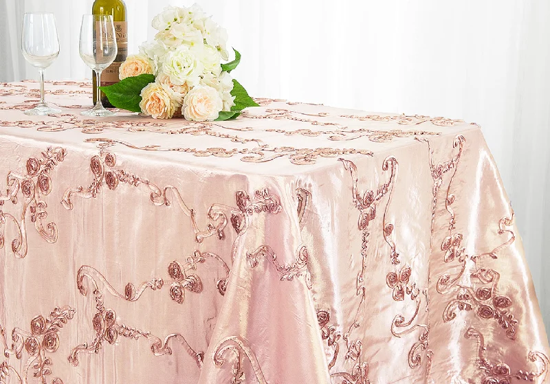 90"x132" Seamless Rectangular Ribbon Taffeta Tablecloth - Blush Pink/Rose Gold (1pc)