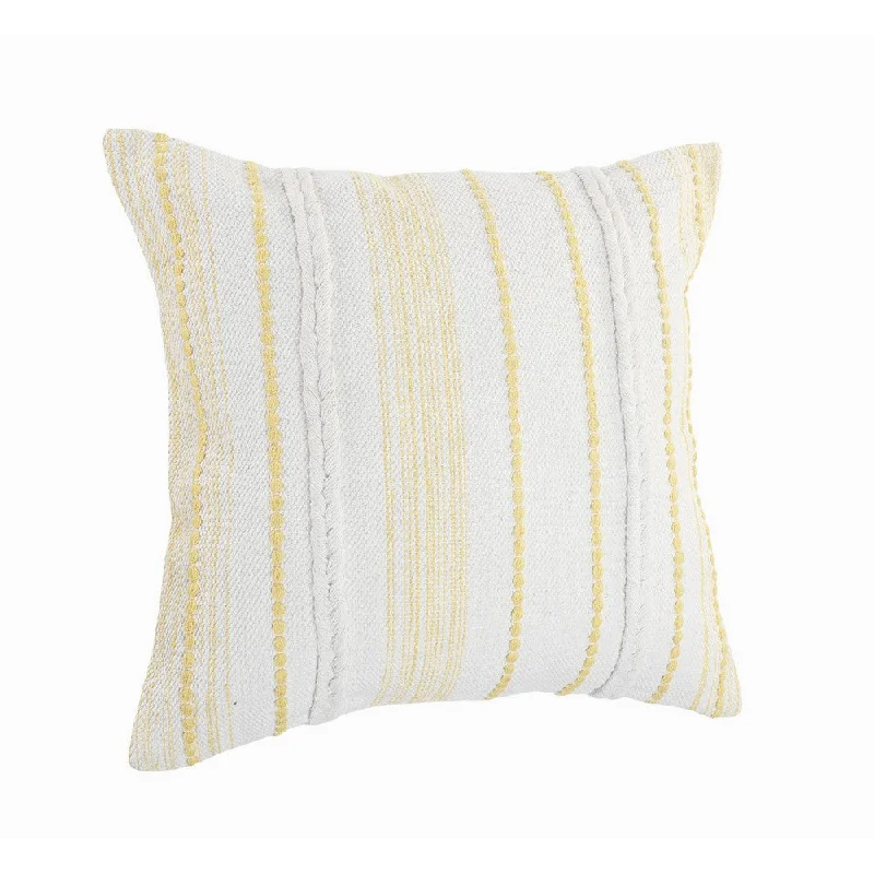 20" X 20" Yellow and White Striped Cotton Zippered Pillow