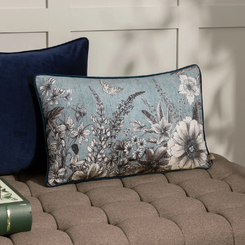 Harlington Gardenia Floral Piped Cushion Petrol