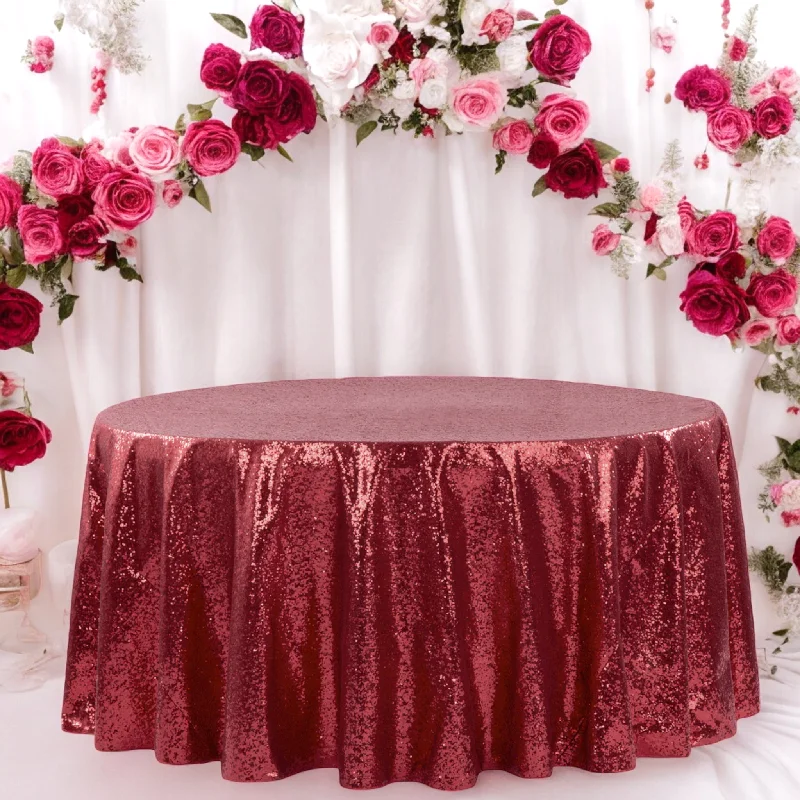 Glitz Sequins 120" Round Tablecloth - Burgundy