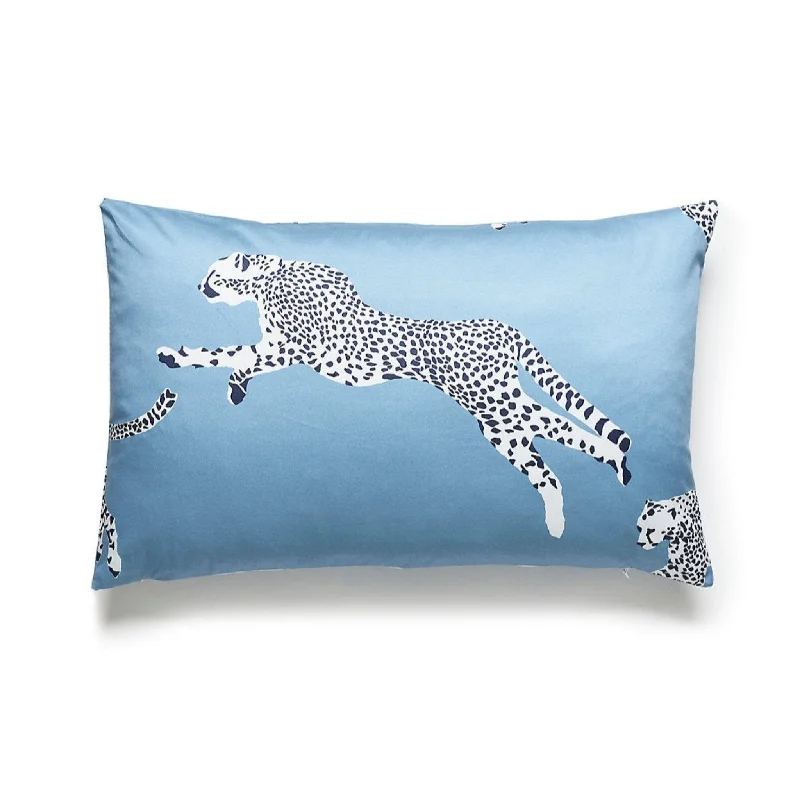 Sky Blue Leaping Cheetah Decorative Lumbar Pillow