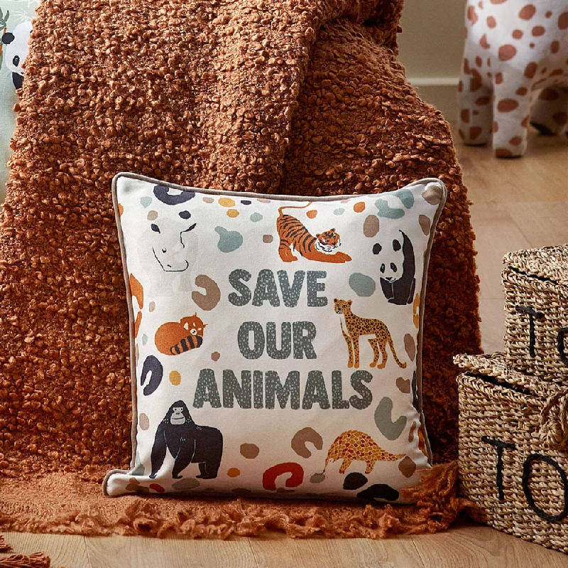 Wildlife Save Our Animals Piped Cushion Multicolour