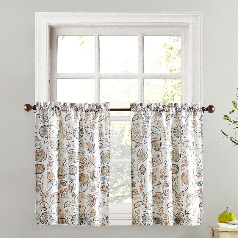 No. 918 Signy Jacobean Pattern Light Filtering Rod Pocket Kitchen Curtain Tier Pair