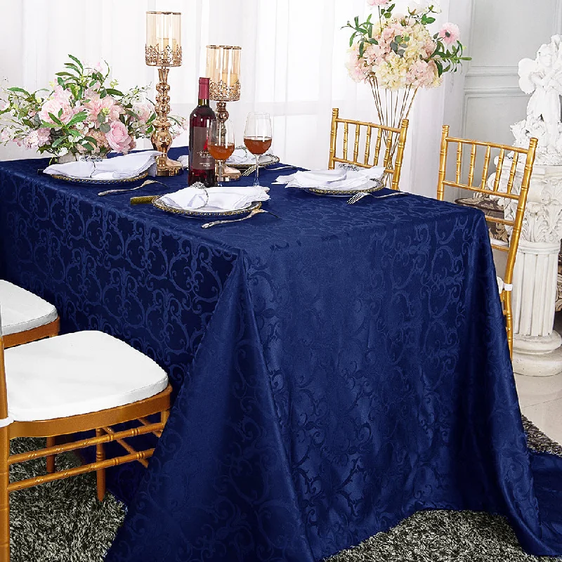 90"x156" Seamless Rectangular Versailles Chopin Damask Jacquard Polyester (220 GSM) Tablecloth - Navy Blue (1pc)