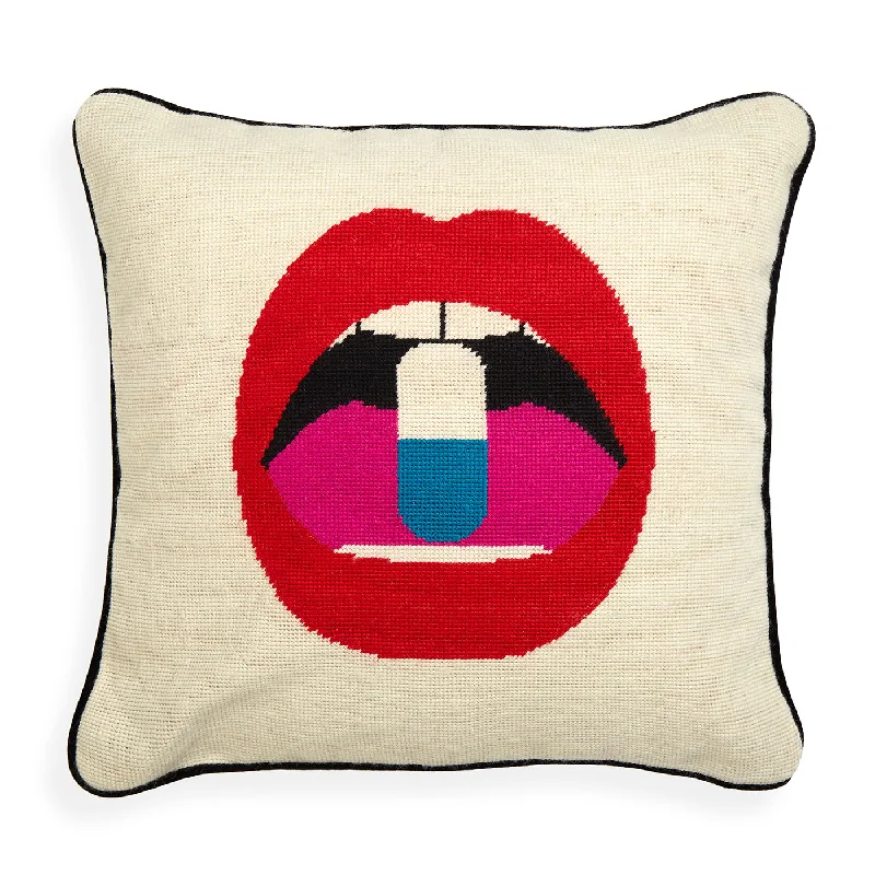 Lips Full Dose Needlepoint Pillow