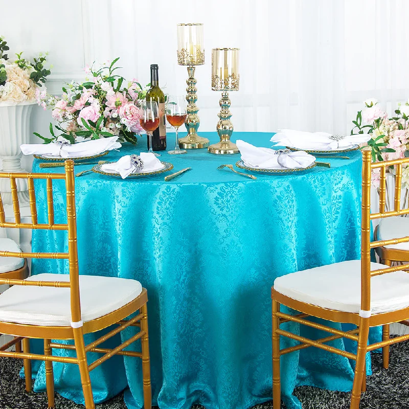 90" Seamless Round Marquis Damask Jacquard Polyester (220 GSM) Tablecloth - Turquoise (1pc)