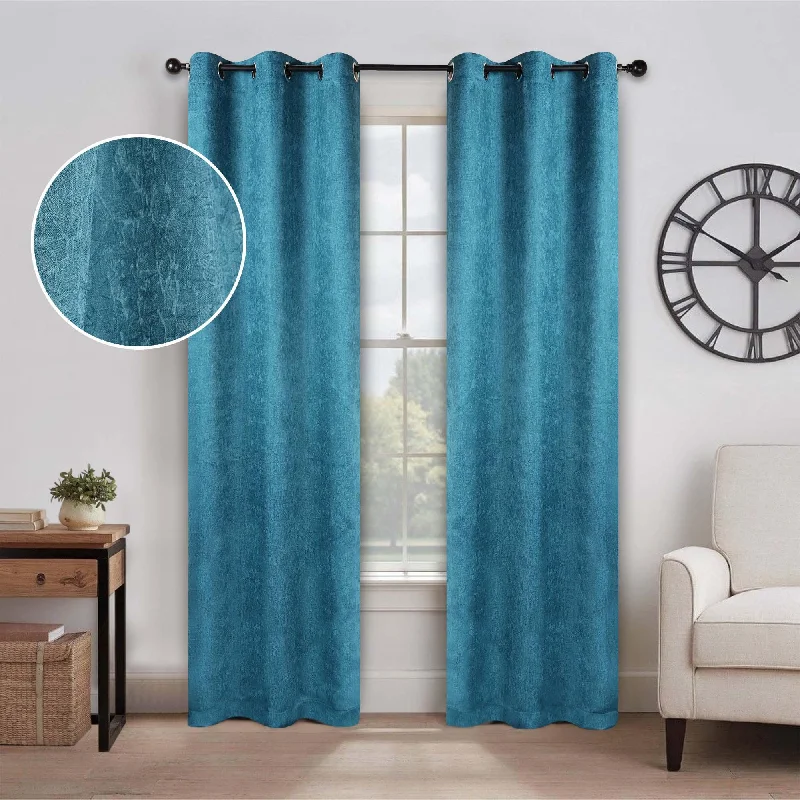 Blackout Senna Solid Textured Grommet Curtain Panels Set