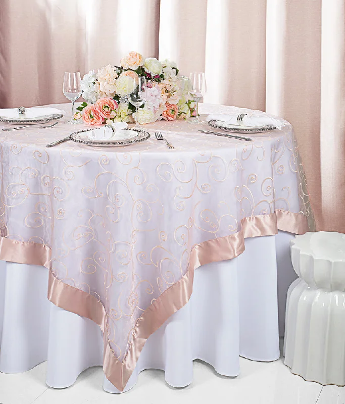 85"x85" Seamless Square Embroidered Organza Tablecloth/Table Overlay - Blush Pink/Rose Gold (1pc)