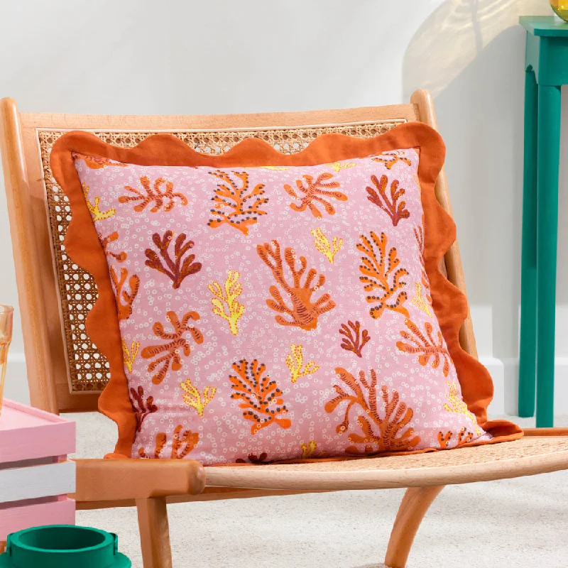 Coral Scalloped Cushion Sandy Pink