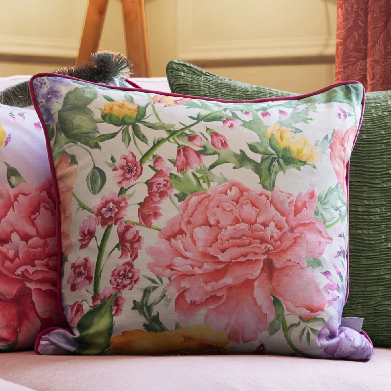 Idalia Printed Piped Cushion Fuchsia