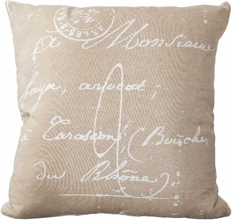 Murray Beige Script Throw Pillow - Clearance