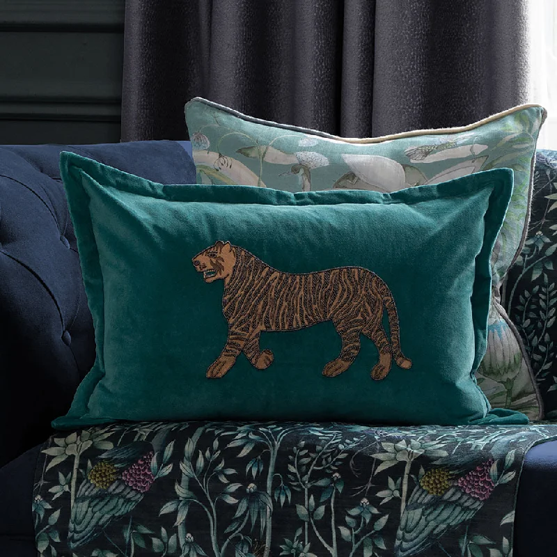 Durga Embroidered Feather Cushion Teal