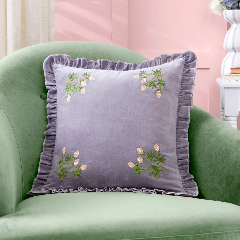 Hettie Embroidered Velvet Cushion Lilac