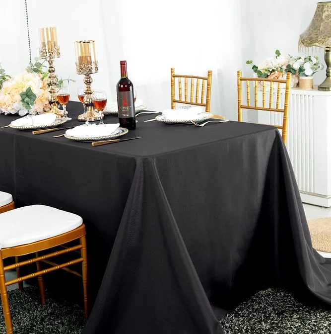 90"x156" Seamless Rectangular Polyester (220 GSM) Tablecloth - Black (1pc)