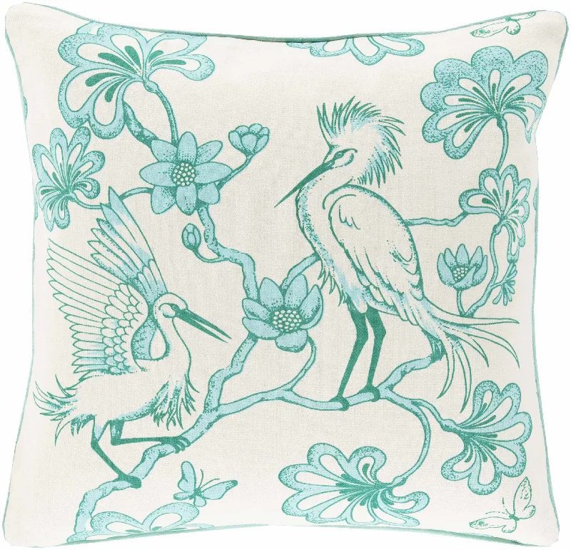 Bilinga Aqua Bird Floral Accent Pillow - Clearance