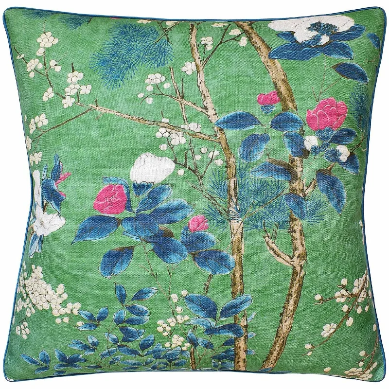 Blue and Green Katsura Square Throw Pillow