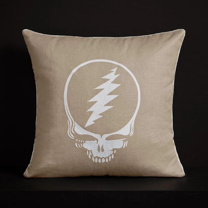 Grateful Dead Throw Pillow with Piping - Flax/White